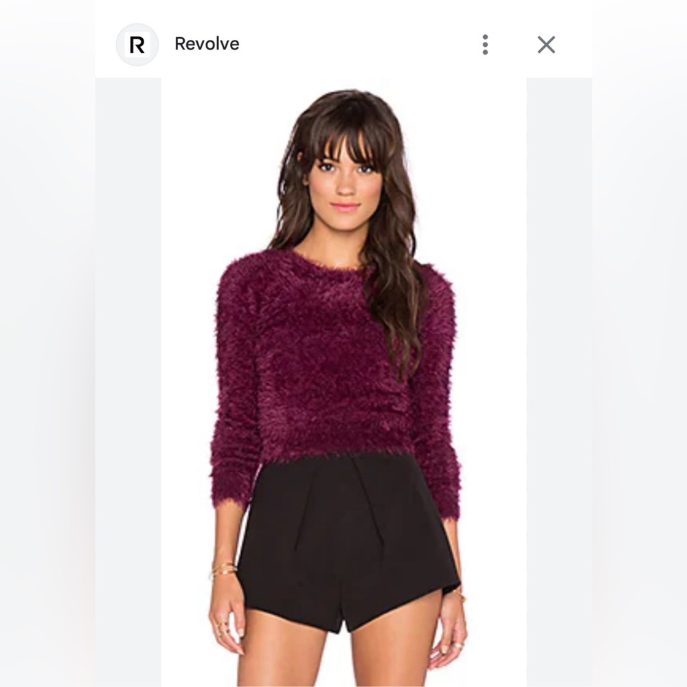 NEW CHASER Revolve Crop Fuzzy Sweater in Cabernet XS